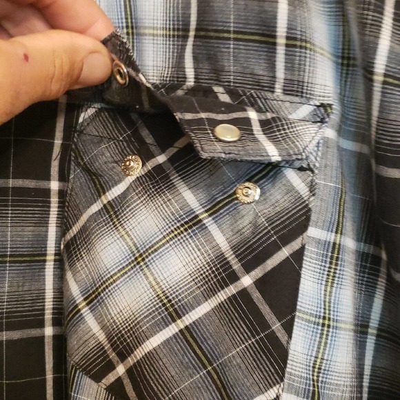 Wrangler Mens Short Sleeve Pearl Snap Shirt Western Black Plaid 3XL Big 3XB - Picture 5 of 10